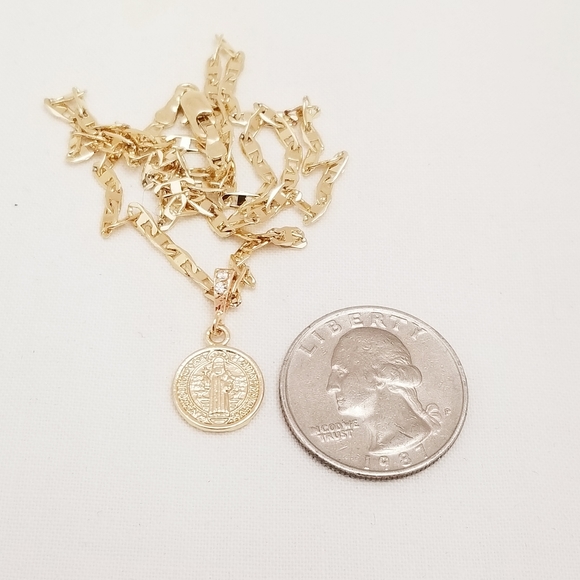 Saint Benedict Women's Necklace. 14K Gold Plated.  New - Picture 7 of 8